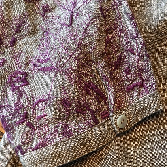 Anthropologie Uncle Frank Grey Linen Embroidered Dress L - Picture 13 of 15